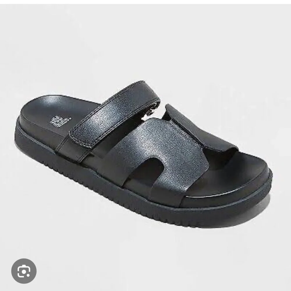 Wild Fable Hayley Black Leather Slide Sandals‎ Size 8.5 NEW WITH TAG
